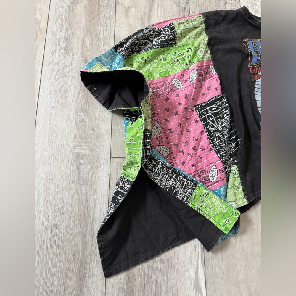 Blue Velvet Billy Joel Mineral Wash Bandana Graphic Oversized poncho size s/m - Picture 11 of 12